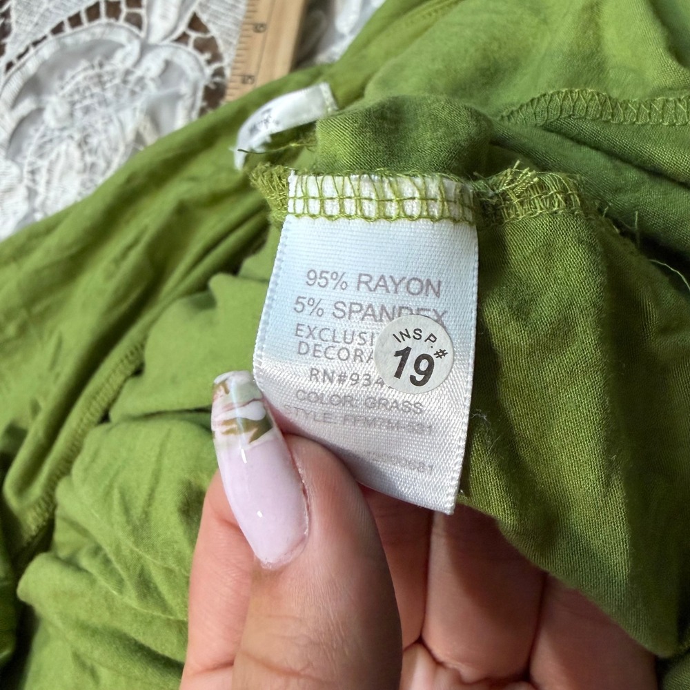 Y2K Fairy Babydoll Green Sequin Accent Cami Top V-Neck Stretch Rayon Sleeveless - Picture 3 of 5